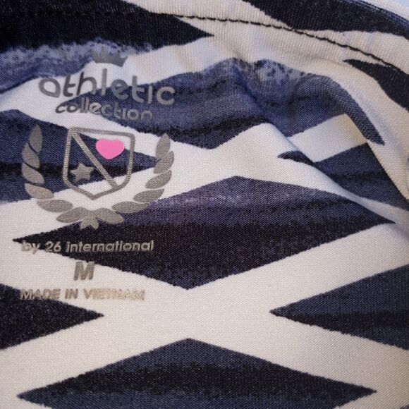 Athletic Collection M White Black Geometric Pattern Gym Women's Leggings - Picture 2 of 7